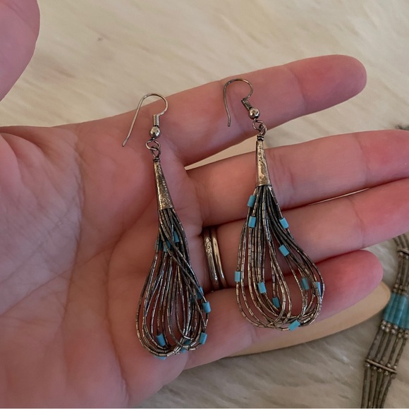 Vintage Beaded Earring Bracelet Set Sterling Silver & Turquoise Native American - Picture 8 of 9
